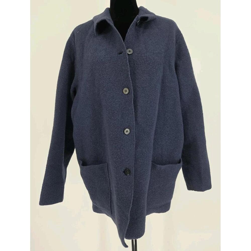 Lands End Jacket Womens 22W Blue 100% Wool Cardigan Blazer‎ Coat Cabincore